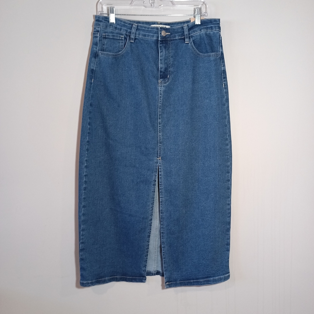 Love Cult front slit maxi skirt in Denim Size L Stretch New